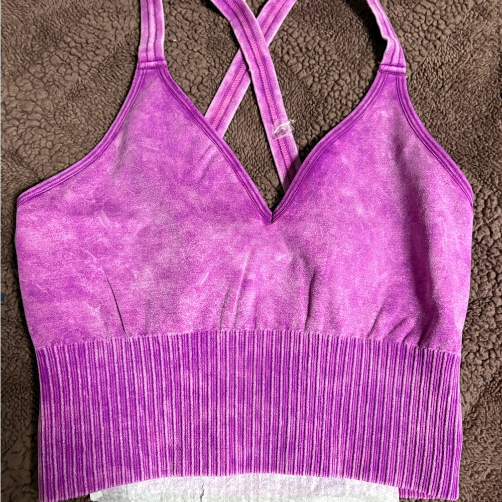 Purple Crisscross Back Sports Bra Top